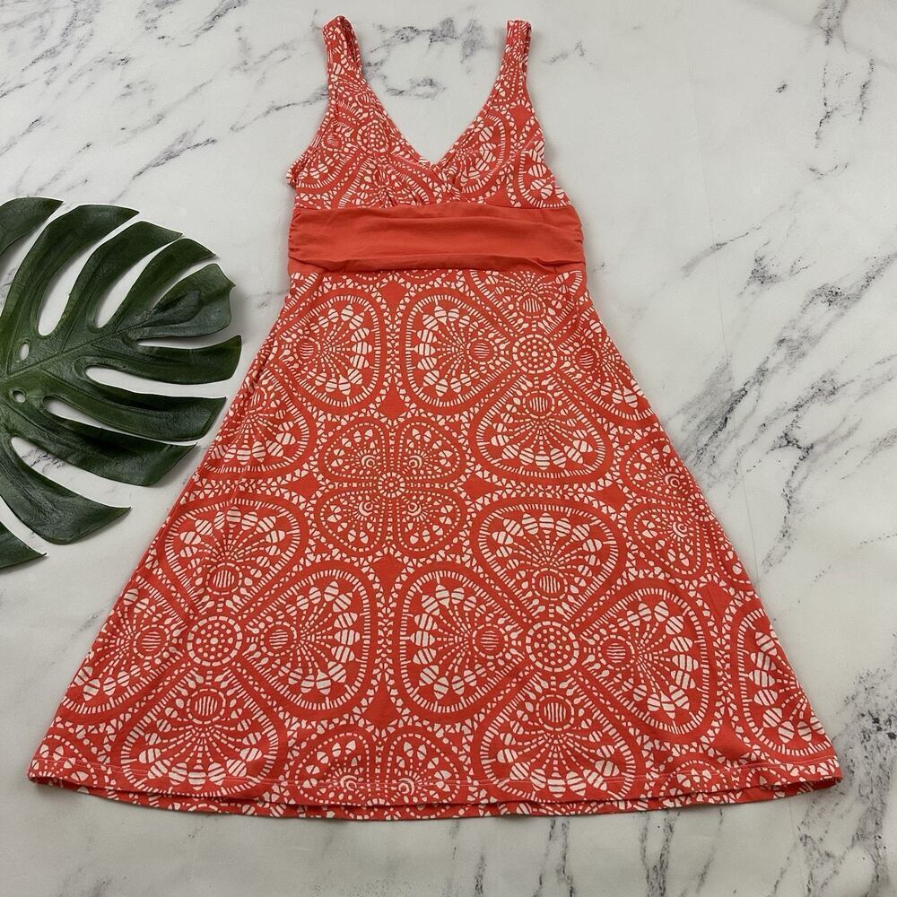 Patagonia Womens Margot Sundress Size S Coral Orange White Geometric Stretch